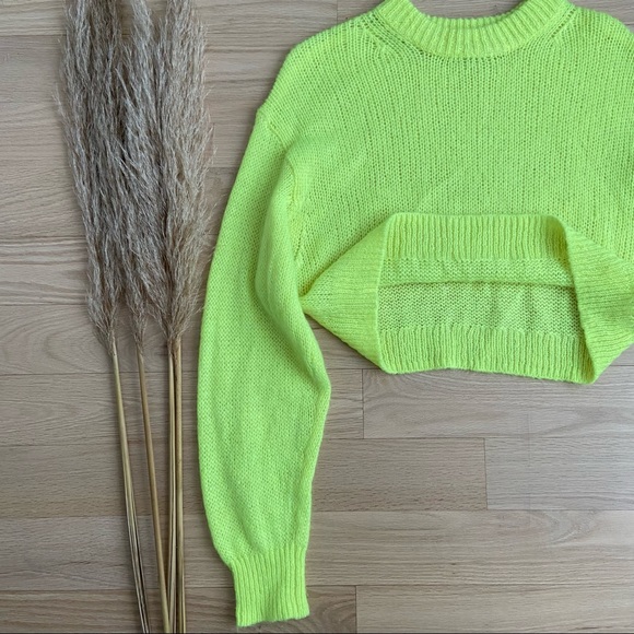 TNA | Cropped Knit Sweater | Neon Yellow | Size Small - Picture 10 of 10